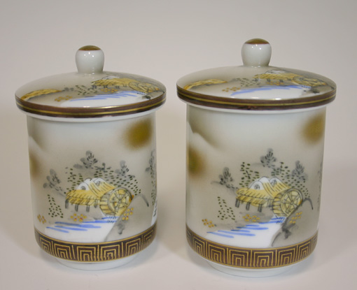 Gold Sumi-sansui pair yunomi cup    