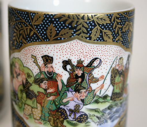 Kutani Ao chibu Seven Lucky Gods yunomi cup