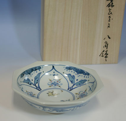 Hand-painted sometsuke bamboo rabbit bowl by Arita artist, Miyazaki Yusuke