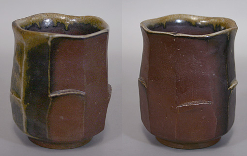 Japanese pottery - Bizen yohen yunomi teacup bowl by Mimura Kimiko