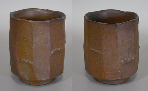 Japanese pottery - Bizen yohen yunomi teacup bowl by Mimura Kimiko