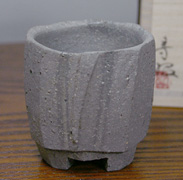 Japanese pottery - Ao Bizen guinomi (sake cup) 