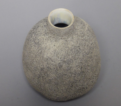 Kasama yaki leaf patterned stone tokkuri sake bottle