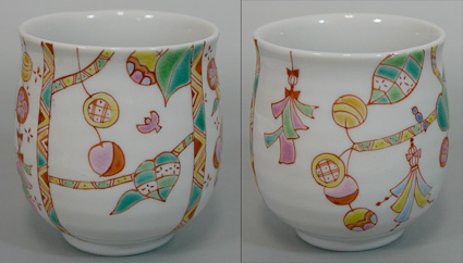 Kutani colorful yunomi from Ginshu kiln