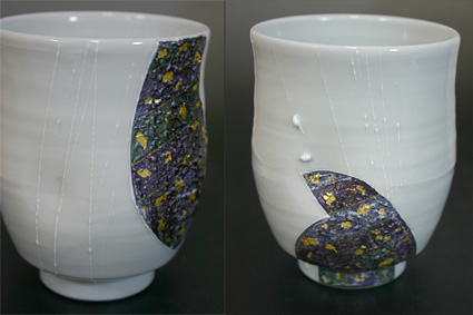 Kutani gold foil yunomi by Kitamura Kazuyoshi