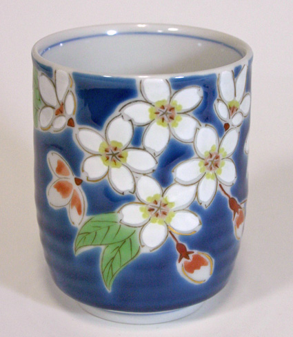Cherry blossoms /Blue sky yunomi from Seikou kiln