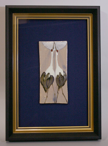 Two Cranes Framed Ceramic Painting by Yamakawa Iwao