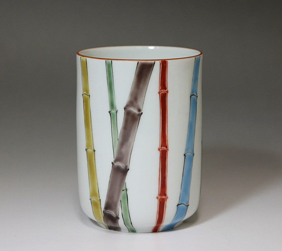 Japanese pottery/Kyoto ware -Kyoyaki"bamboo forest" yunomi