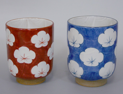 Kyoto ware-Kyoyaki Persimmon yunomi teacups from the Touan kiln