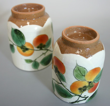 Kyoto ware-Kyoyaki Persimmon yunomi teacups from the Touan kiln