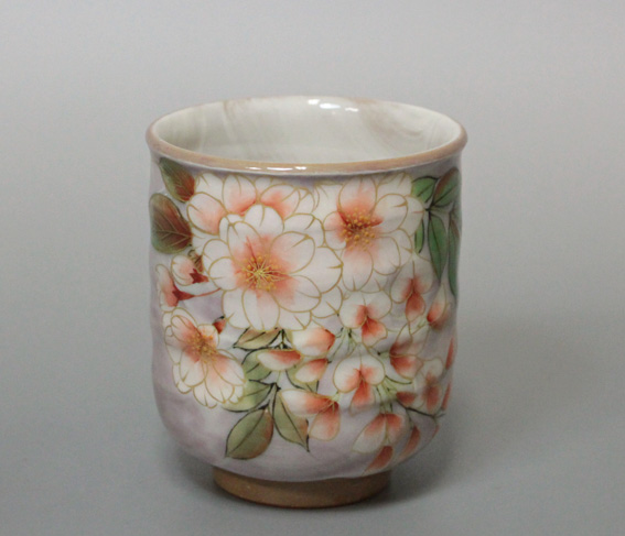 Handpainted cherry blossoms and wisteria teacup