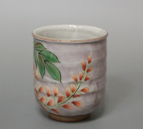 Handpainted cherry blossoms and wisteria teacup