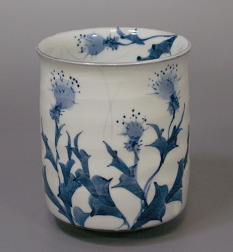 Handpainted thistle teacup