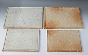 Shigaraki rectangular plates from Meizan kiln (Unglaze scarlet and white glaze)