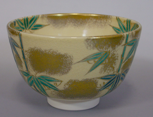 Kyoyaki Ninsei Bamboo matcha chawan by Nyozan