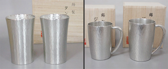 Osaka Tin tumblers, beer jars, sake warmer (Chirori)