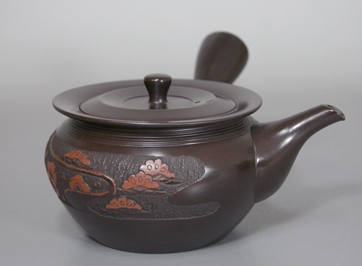 Yohen Engraved Shochikubai Teapot by Gyokudo