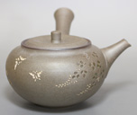 Yakishime bush clover & butterflies teapot by Seiho
