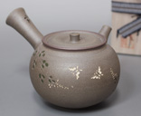 Yakishime bush clover & butterflies teapot by Seiho