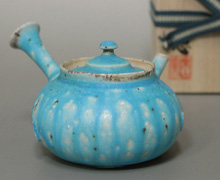 Tokoname blue glazed teapot by Yamada Sou