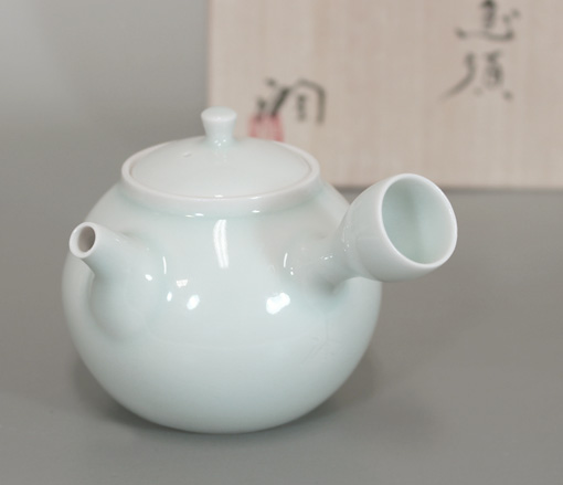 Banko teapot - Celadon teapot kyusu teapot by Shimizu Jun