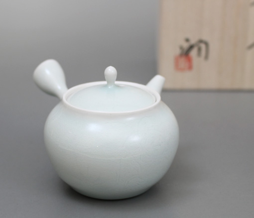 Banko teapot - Celadon teapot kyusu teapot by Shimizu Jun