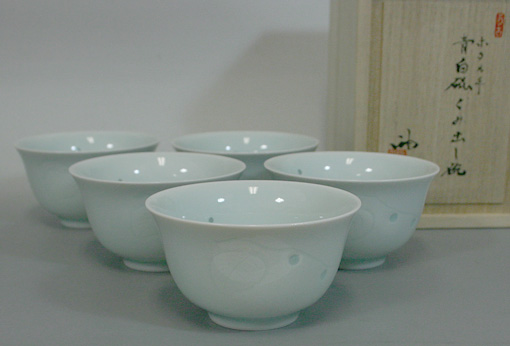 Banko celadon hotaru cups by Shimizu Jun