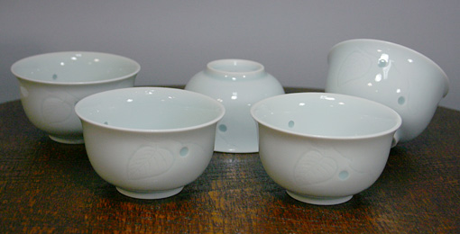 Banko celadon hotaru cups by Shimizu Jun