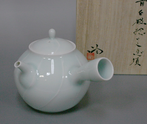 Banko teapot - Celadon teapot kyusu teapot by Shimizu Jun