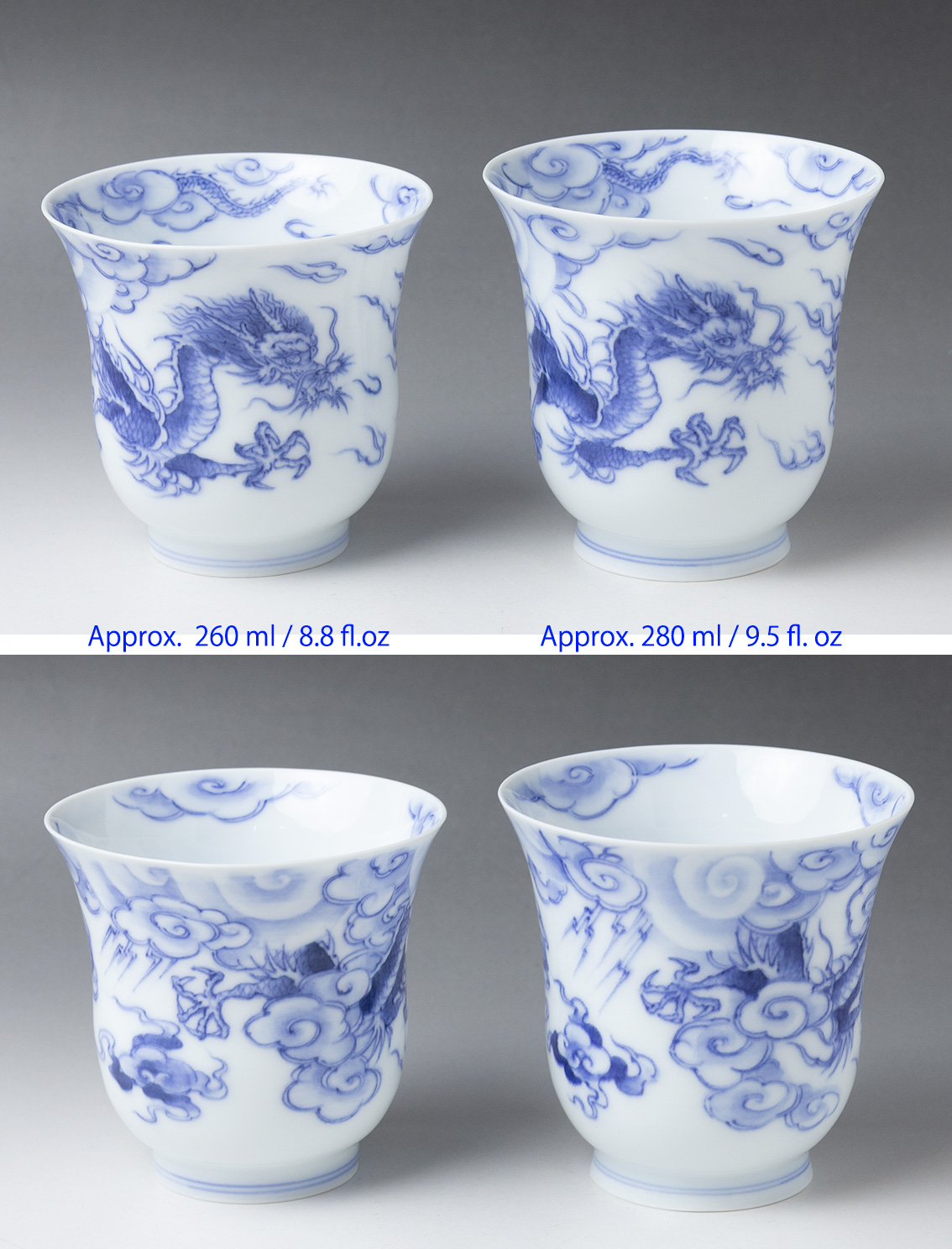 Hirado eggshell porcelain dragon yunomi - front view