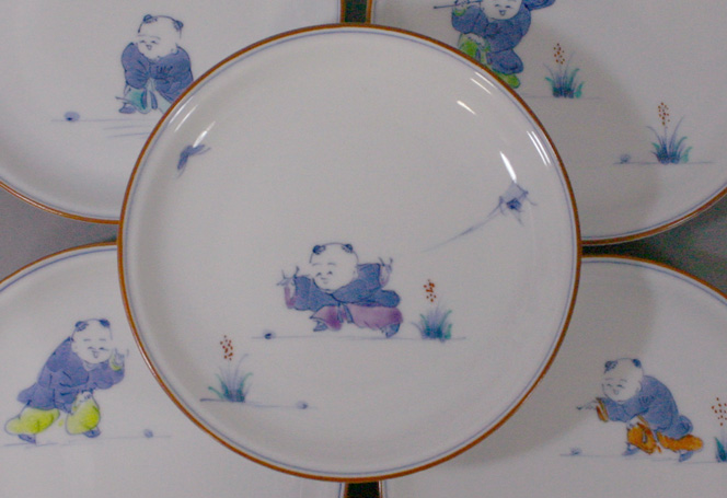 Arita handpainted karako Chinese children plates