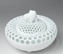 White Porcelain Hexagonal Openwork Incense Burner from Gyokusen kiln