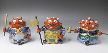 Handmade Guardian Demons ceramic figures from Warabe Kobo Studio
