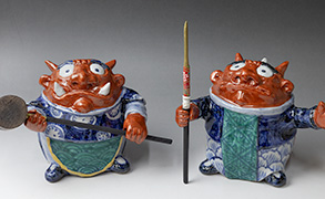 Handmade Guardian Demons ceramic figures from Warabe Kobo Studio