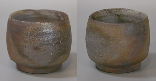 Japanese pottery - Bizen yohen yunomi teacup bowl by Mimura Kimiko