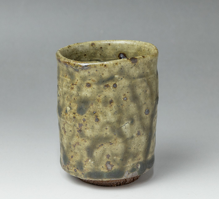 The side view of Ao Karatsu guinomi sake cup