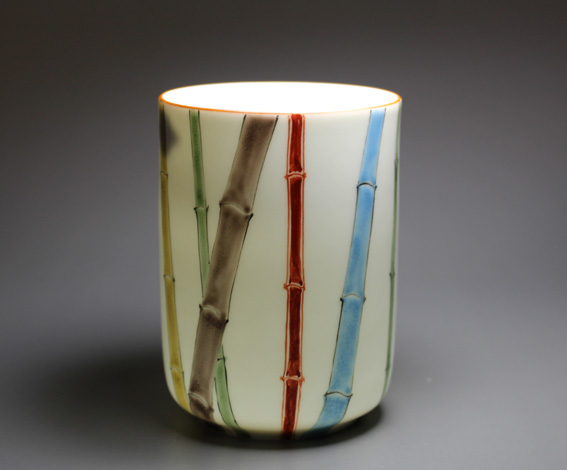 Japanese pottery/Kyoto ware -Kyoyaki"bamboo forest" yunomi