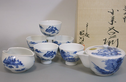 Kyoto ware-Kyoyaki Somesansui gyokuro set by Takano Shoami