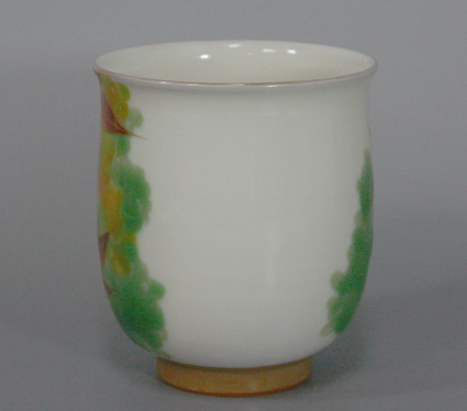 Kyoto ware-Kyoyaki handpainted cotton rose yunomi teacup from Touan kiln