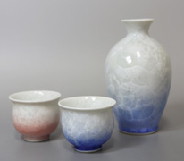 Flower effect crystallized glaze sake set from Touan kiln