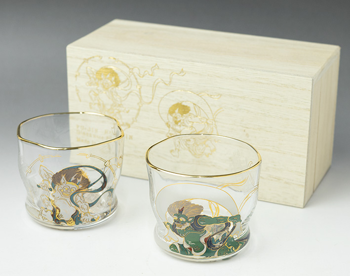 Fujin & Raijin Sake Glass (guinomi) Pair - gift box