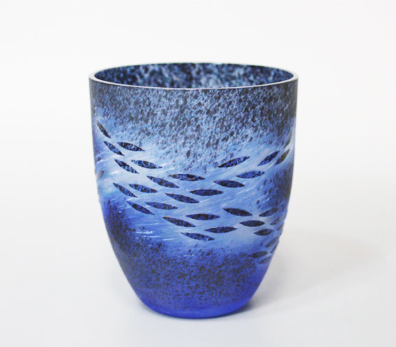 Japanese etched glass tumbler - Sardines