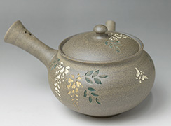 Tokoname yakishime wisteria teapot by Seiho