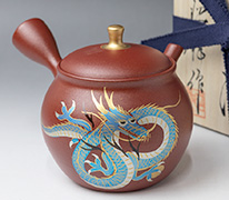 Tokoname kyusu - Makie Dragon teapot by Shoryu